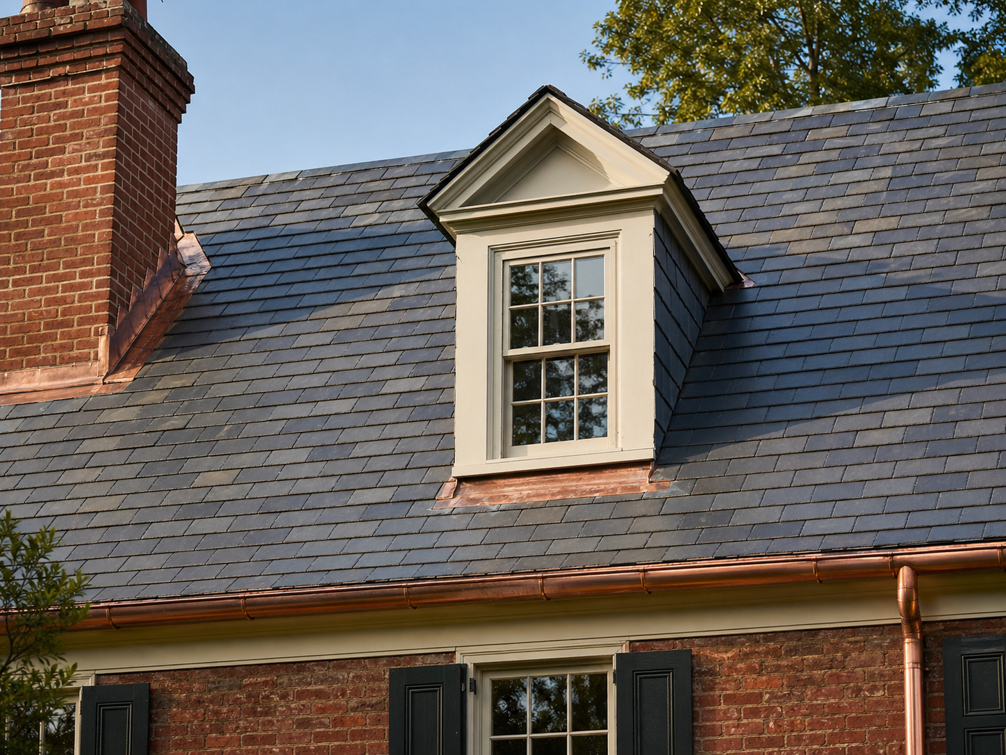 Restored natural slate roof on a historic Richmond residence